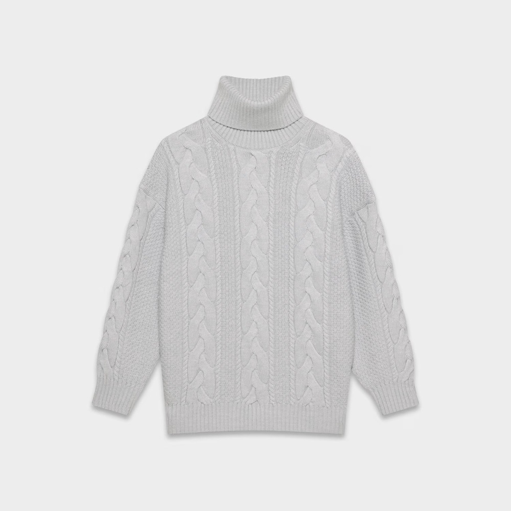 Aritzia Light Gray Cable-Knit Turtleneck Sweater